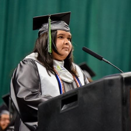 Arely Lopez, CAST STEM Senior Advertisement Chair, Leads the Pledge of Allegiance